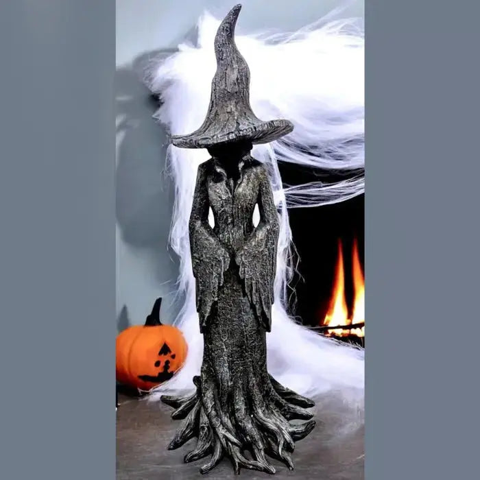 Handcrafted Witch Garden Statue Weatherproof Resin Guardian Figure for Yard Patio Home Outdoor Spiritual Decor Earth Tone Sculpture