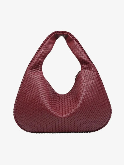 Woven Leather Hobo Shoulder Bag for Women - Soft Genuine Leather Everyday Purse with Zip Closure - Lightweight 19 in Tote for Daily Use