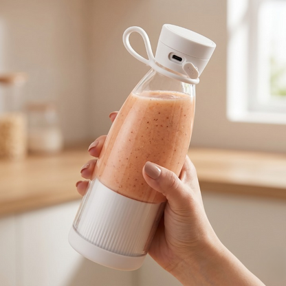 Portable Rechargeable Blender Bottle 13.5 fl oz USB Personal Smoothie Maker 6-Blade Stainless Steel BPA-Free for Travel Gym Office Shakes