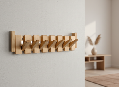 Musical Instrument Wall Mounted Coat Rack with Wooden Hooks for Entryway Storage Organizer 4 6 8 Pegs Hanging Rail Space Saving Design