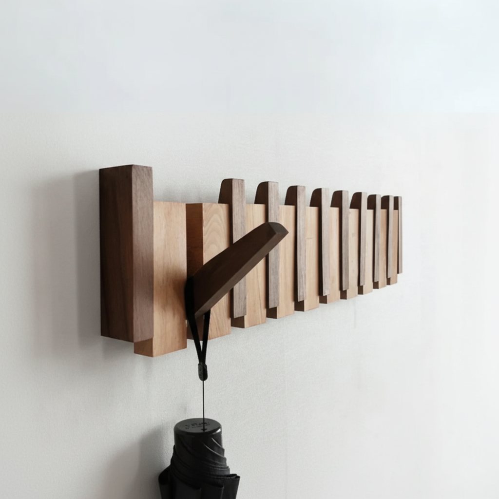 Musical Instrument Wall Mounted Coat Rack with Wooden Hooks for Entryway Storage Organizer 4 6 8 Pegs Hanging Rail Space Saving Design