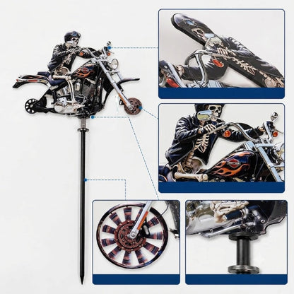 Skeleton Biker Wind Spinner Garden Stake Metal Chopper Motorcycle Lawn Ornament Outdoor Yard Art Halloween Decoration Spinning Wheels for