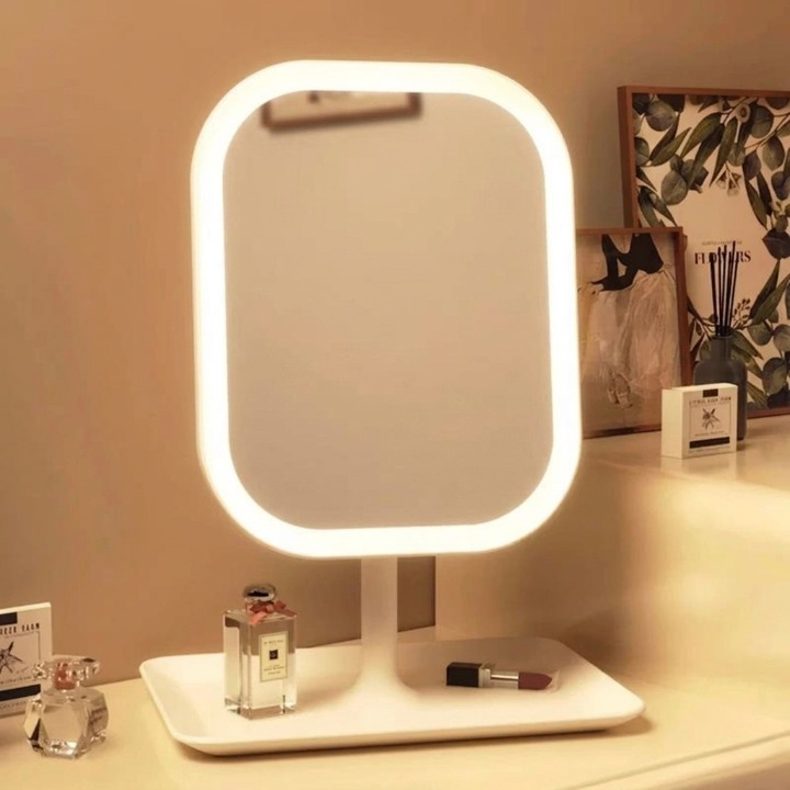 Lighted Makeup Mirror with Touch Control, Cordless Vanity Mirror with 3 Color Temperatures, Adjustable Brightness for Bedroom & Bathroom