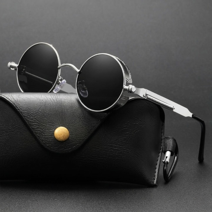 Vintage Round Sunglasses Polarized UV400 Protection Metal Frame Gothic Industrial Design for Men Women Everyday Outdoor