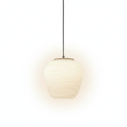 Frosted Glass Hanging Light Fixture with Ribbed Texture | Adjustable Ceiling Lamp for Dining Room Kitchen Island Cafe Restaurant Home | LED