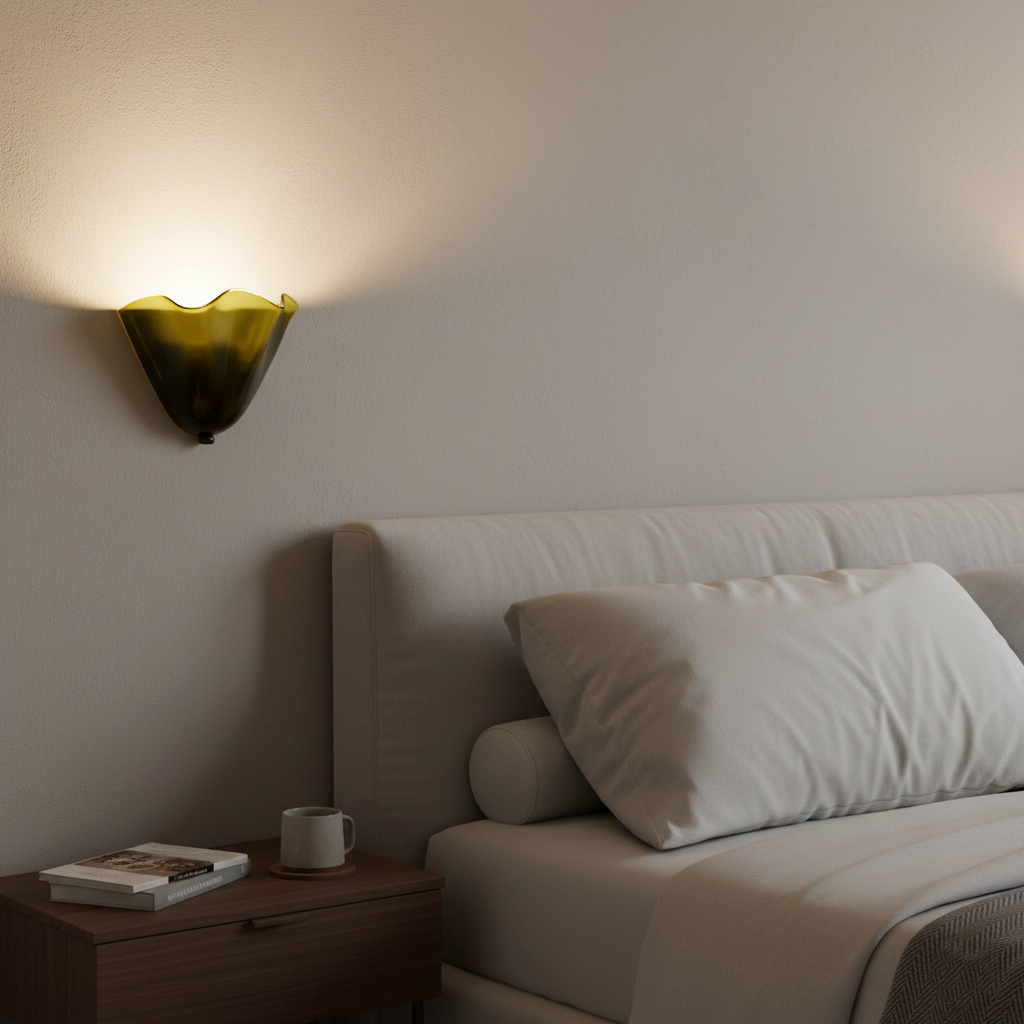 Shell-Inspired Glass Sconce 11 Inch Wide Vintage Iron Bedside Fixture Warm Ambient Hallway Lighting E14 Base Brown Green Beige Tinted Shade