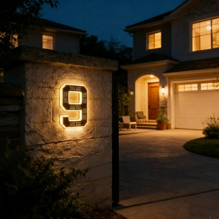 Solar House Number Sign with Auto-Illuminated LED for Night Visibility – Weather-Resistant Outdoor Address Plaque