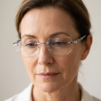 Progressive Reading Glasses with Blue Light Filter — Multifocal Lenses +1.00 to +4.00 Strength for Near and Distance Vision, Rimless Metal F