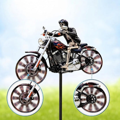 Skeleton Biker Wind Spinner Garden Stake Metal Chopper Motorcycle Lawn Ornament Outdoor Yard Art Halloween Decoration Spinning Wheels for