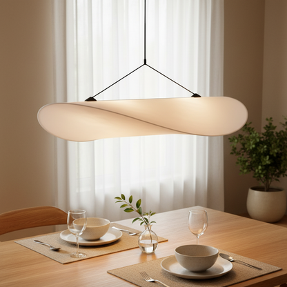 Woven Silk Shade Hanging Lamp White 16-31 in Adjustable Cord Warm Ambient Glow for Dining Room Bedroom Living Room Modern Minimalist Ceiling