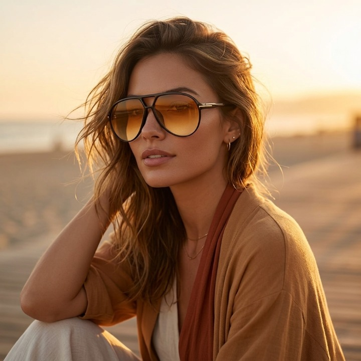 Oversized Aviator Sunglasses UV400 Protection Retro Square Frame Women Men Unisex 70s Vintage Style Lightweight Fashion Eyewear for Beach Fe