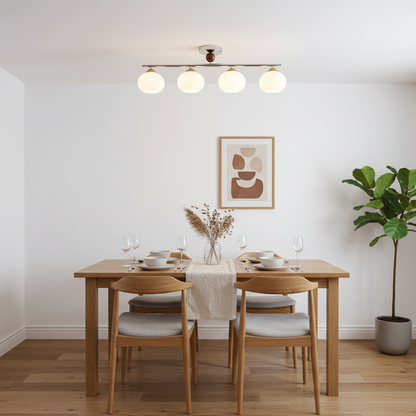 Four-Light Linear Island Pendant with Mixed Glass Shades for Kitchen & Dining Room – Metal & Glass Modern Fixture