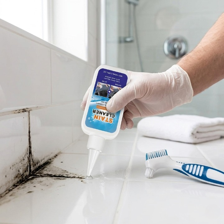 Heavy-Duty Gel Cleaner for Grout and Caulk with Applicator Brush 3.4 fl oz for Showers Kitchens Tiled Surfaces
