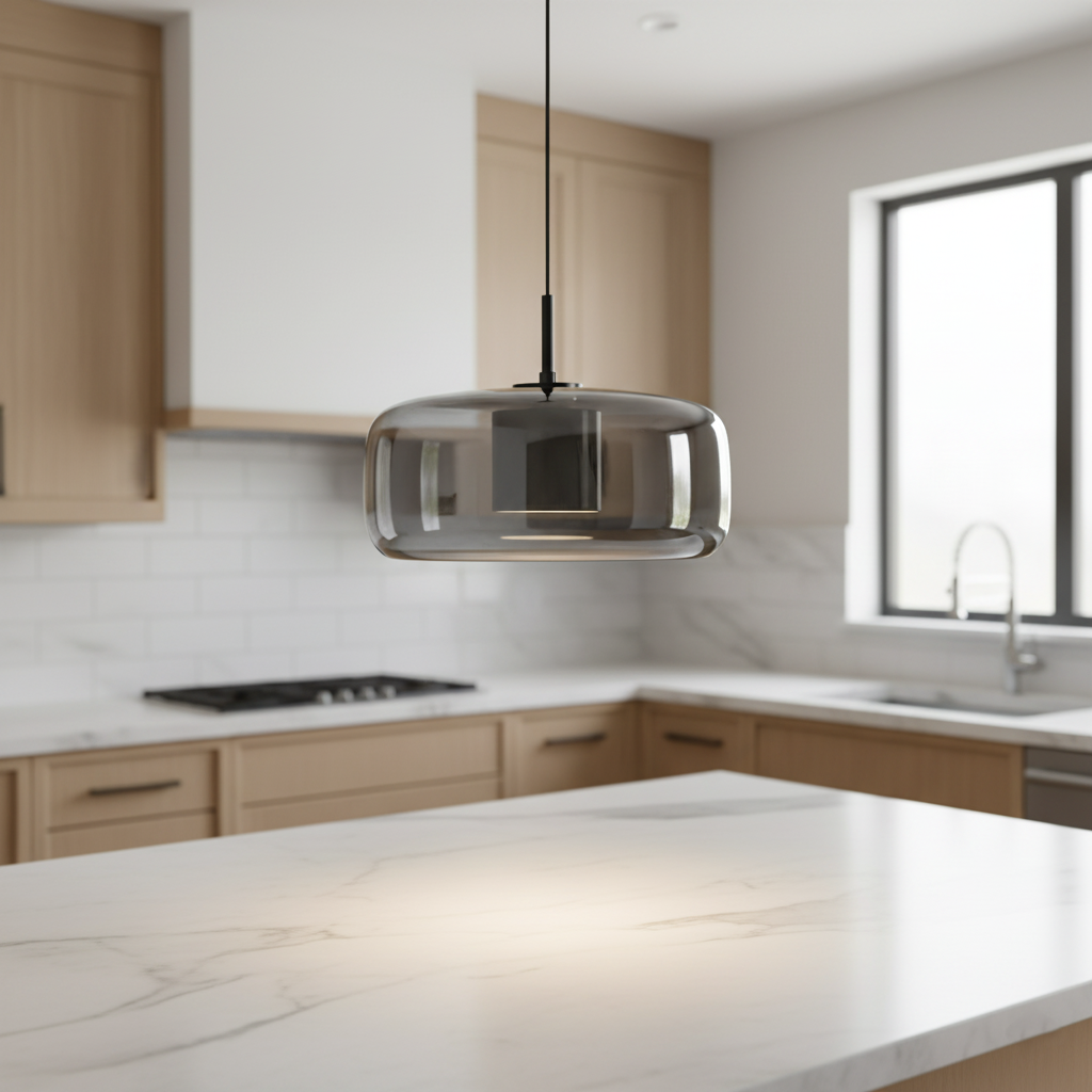 Triple Glass Dome Ceiling Light 15 in Adjustable Height for Kitchen Island Dining Room Modern Hanging Fixture Gray Smoked Finish