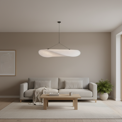 Woven Silk Shade Hanging Lamp White 16-31 in Adjustable Cord Warm Ambient Glow for Dining Room Bedroom Living Room Modern Minimalist Ceiling