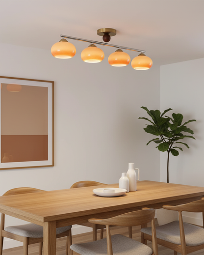 Four-Light Linear Island Pendant with Mixed Glass Shades for Kitchen & Dining Room – Metal & Glass Modern Fixture