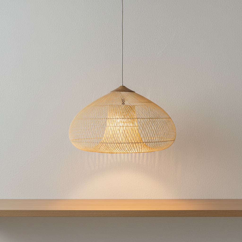 Woven Rattan Ceiling Light Fixture E26 Natural Boho Hanging Lamp for Dining Kitchen Island Bedroom Ambient Lighting Handcrafted Organic Text