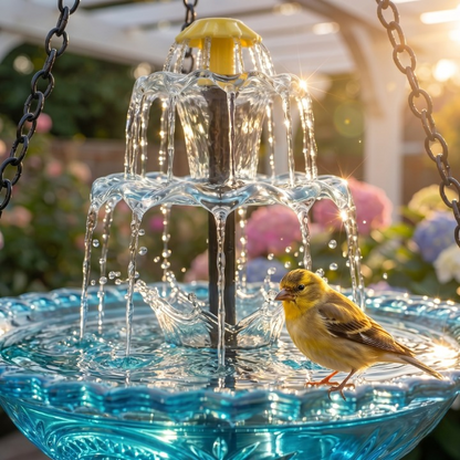Solar Powered Outdoor Bird Bath with Cascading Water Feature in Glass for Patio and Backyard Wildlife