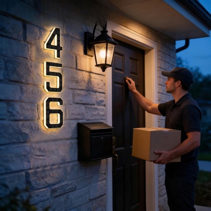Solar-Powered Illuminated House Number Sign Auto-On Dusk LED Address Plaque Weatherproof Outdoor for Home Entrance 0-9 A-D
