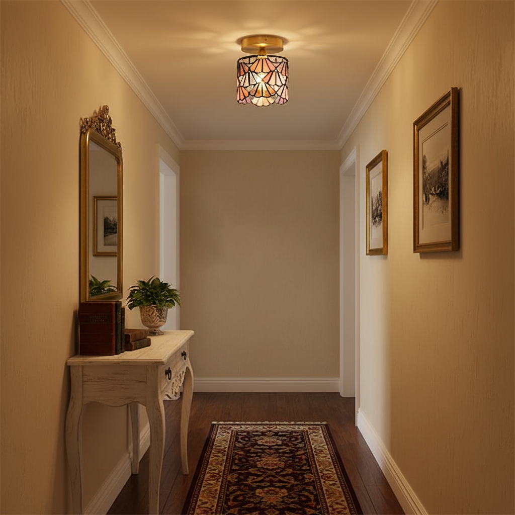Flush Mount Glass Shade Ceiling Fixture 5 inch Brass Finish for Bathroom Bedroom Hallway Warm Ambient Lighting Vintage Style Decorative Home