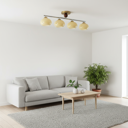 Four-Light Linear Island Pendant with Mixed Glass Shades for Kitchen & Dining Room – Metal & Glass Modern Fixture