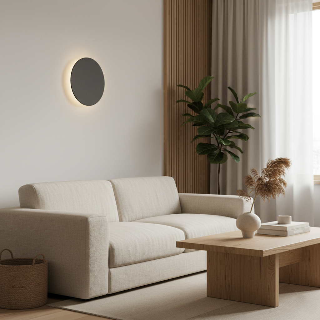 Round LED Sconce 12 in Aluminum Warm Glow for Bedroom Hallway Entryway Modern Minimalist Interior Ambient Lighting Fixtures