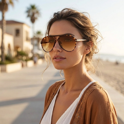 Oversized Aviator Sunglasses UV400 Protection Retro Square Frame Women Men Unisex 70s Vintage Style Lightweight Fashion Eyewear for Beach Fe