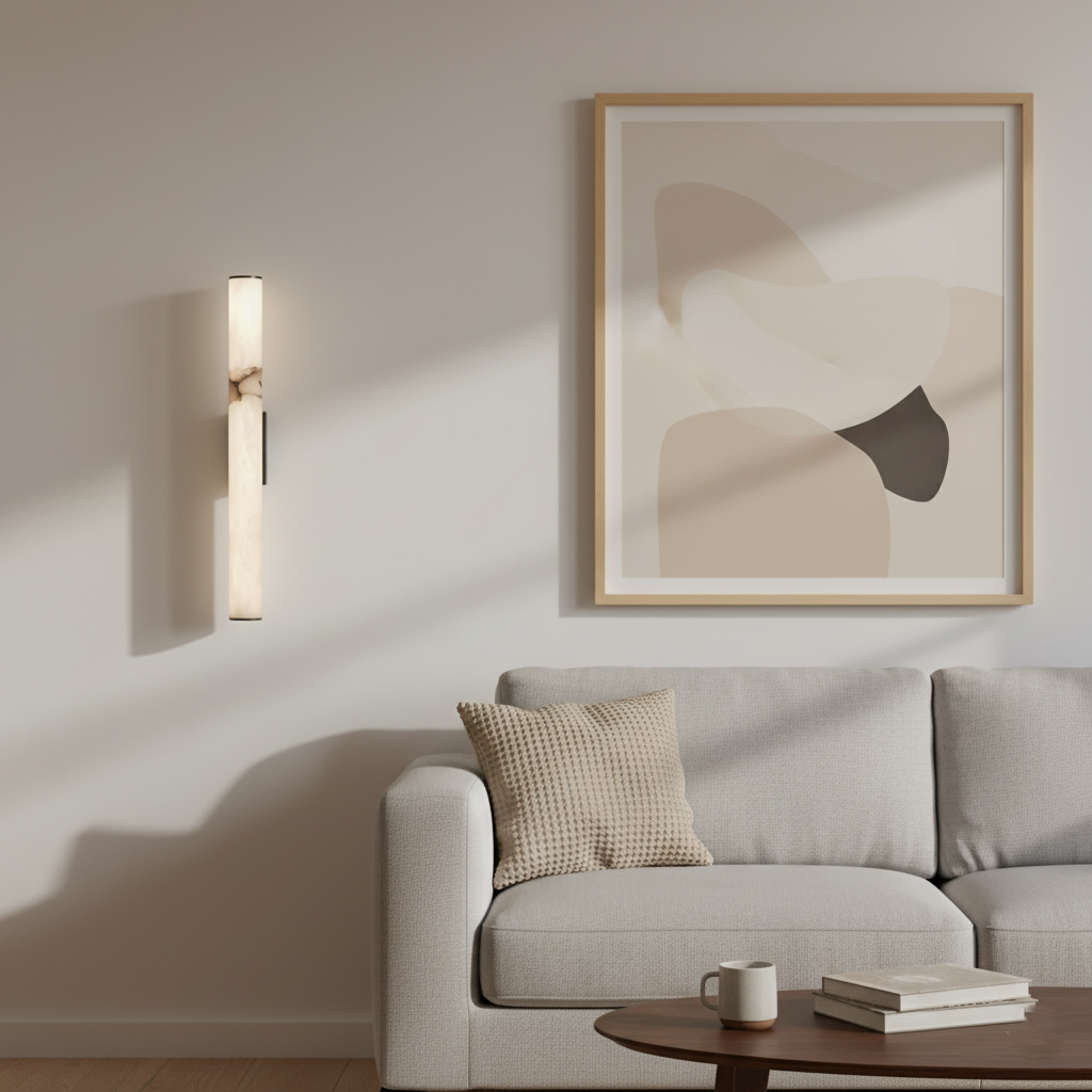 Vertical Stone & Metal Sconce with Soft LED Glow for Bedrooms, Hallways, and Living Rooms – Uplight Design to 31 Inches
