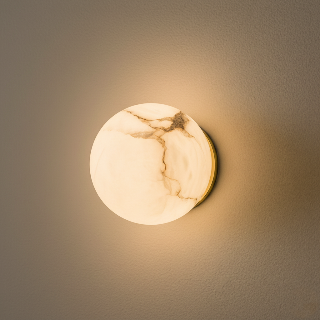 Compact Alabaster Sconce 5 in Globe Natural Stone Diffuser Modern Minimalist Lighting for Bedroom Hallway Entryway Accent Wall Mount Fixture