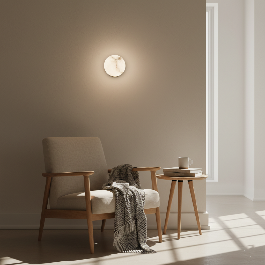 Compact Alabaster Sconce 5 in Globe Natural Stone Diffuser Modern Minimalist Lighting for Bedroom Hallway Entryway Accent Wall Mount Fixture