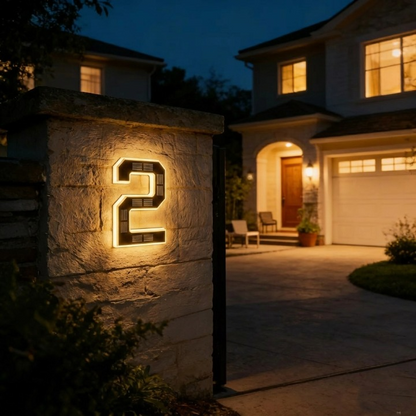 Solar House Number Sign with Auto-Illuminated LED for Night Visibility – Weather-Resistant Outdoor Address Plaque