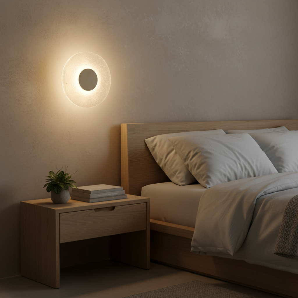 Circular Stone-Effect LED Sconce 12-Inch Diameter Flush-Mount Fixture for Hallways Bedrooms Living Rooms Modern Minimalist Design with Adjus