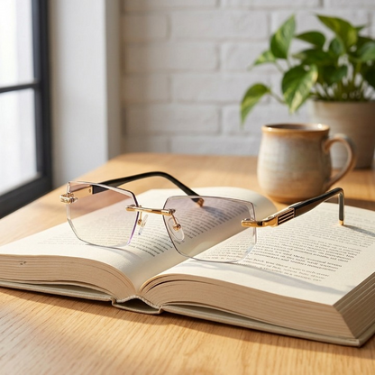 Progressive Reading Glasses with Blue Light Filter — Multifocal Lenses +1.00 to +4.00 Strength for Near and Distance Vision, Rimless Metal F