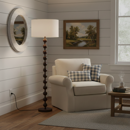 Tall Standing Lamp with White Shade 63 Inches Natural Wood Base Dimmable Accent Light for Bedroom Living Room Corner Reading Nook Modern Dec