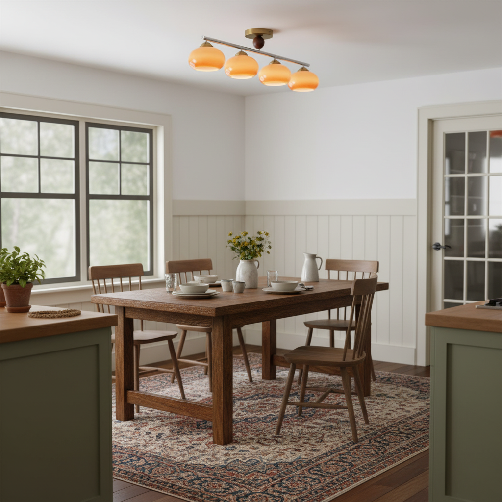 Four-Light Linear Island Pendant with Mixed Glass Shades for Kitchen & Dining Room – Metal & Glass Modern Fixture