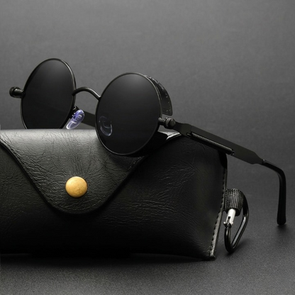 Vintage Round Sunglasses Polarized UV400 Protection Metal Frame Gothic Industrial Design for Men Women Everyday Outdoor