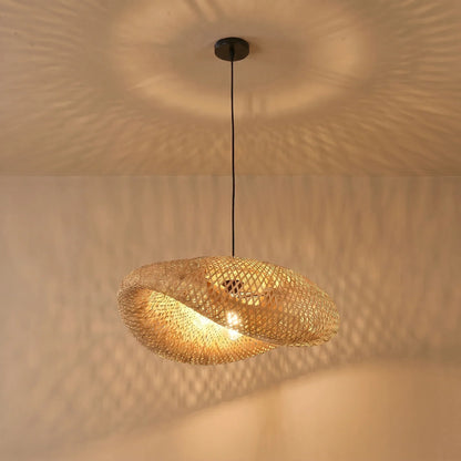 Woven Rattan Pendant Light with Adjustable Height for Dining Room & Kitchen | Natural Ceiling Fixture with E27 Socket | Scandinavian
