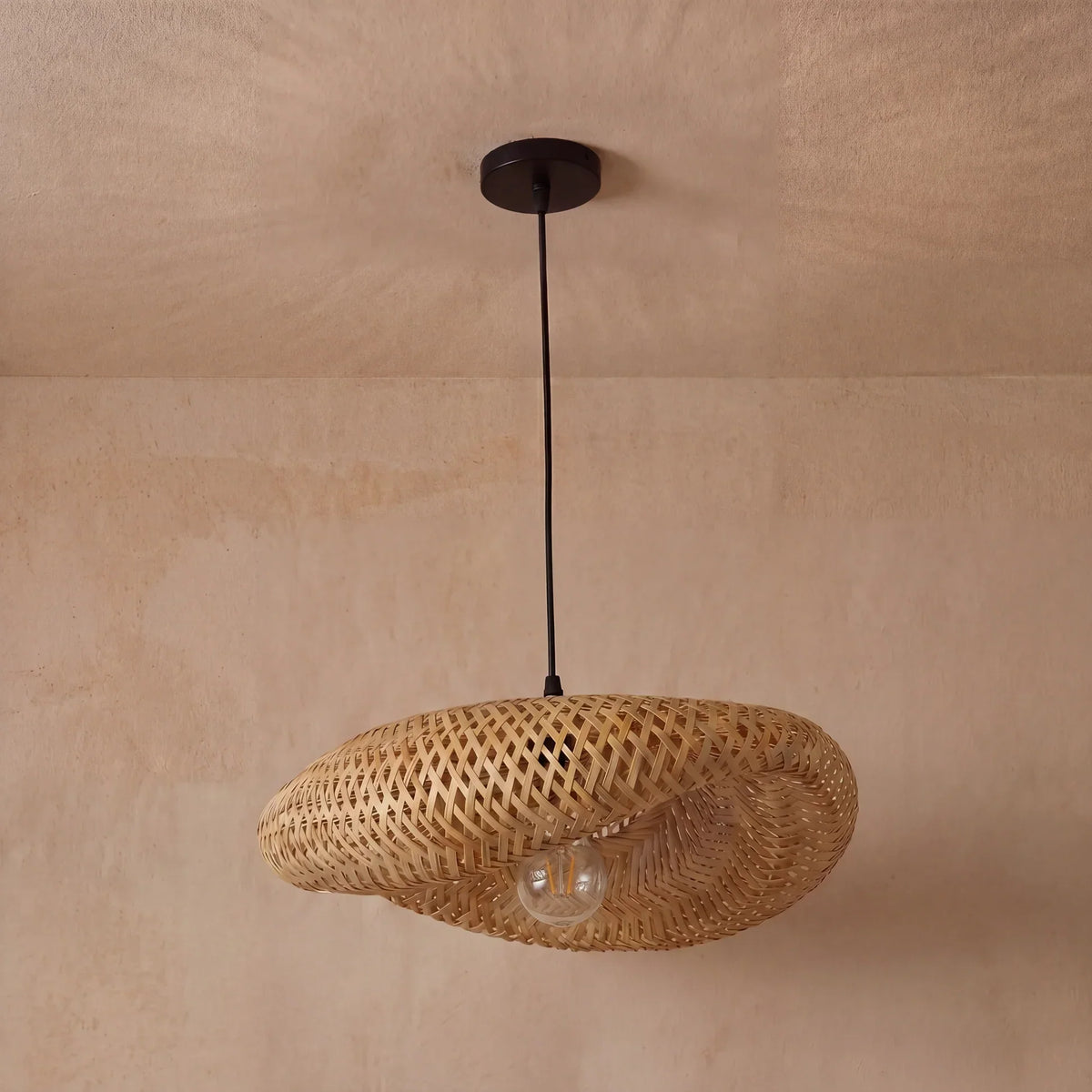 Woven Rattan Pendant Light with Adjustable Height for Dining Room & Kitchen | Natural Ceiling Fixture with E27 Socket | Scandinavian