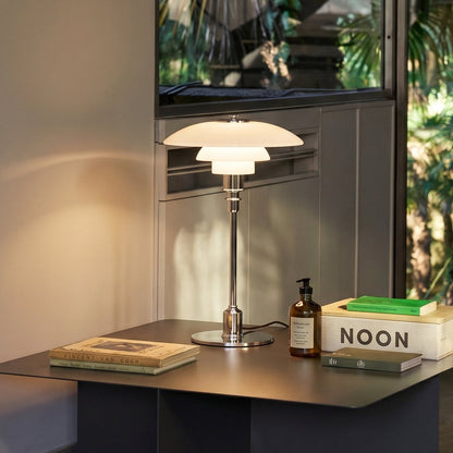 Modern Table Lamp with Triple Glass Shades – Sculptural Accent Light with Rotary Dimmer for Bedroom, Office & Living Room