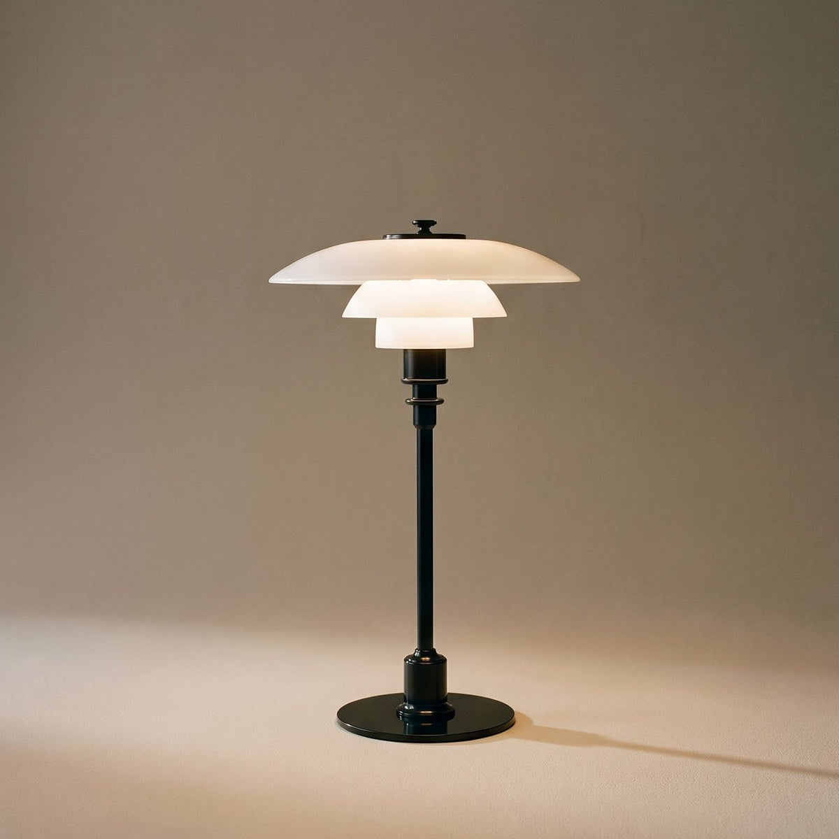 Modern Table Lamp with Triple Glass Shades – Sculptural Accent Light with Rotary Dimmer for Bedroom, Office & Living Room
