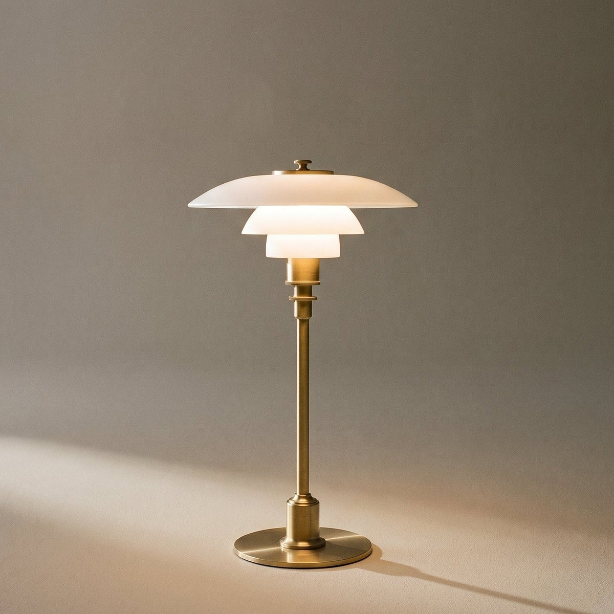Modern Table Lamp with Triple Glass Shades – Sculptural Accent Light with Rotary Dimmer for Bedroom, Office & Living Room