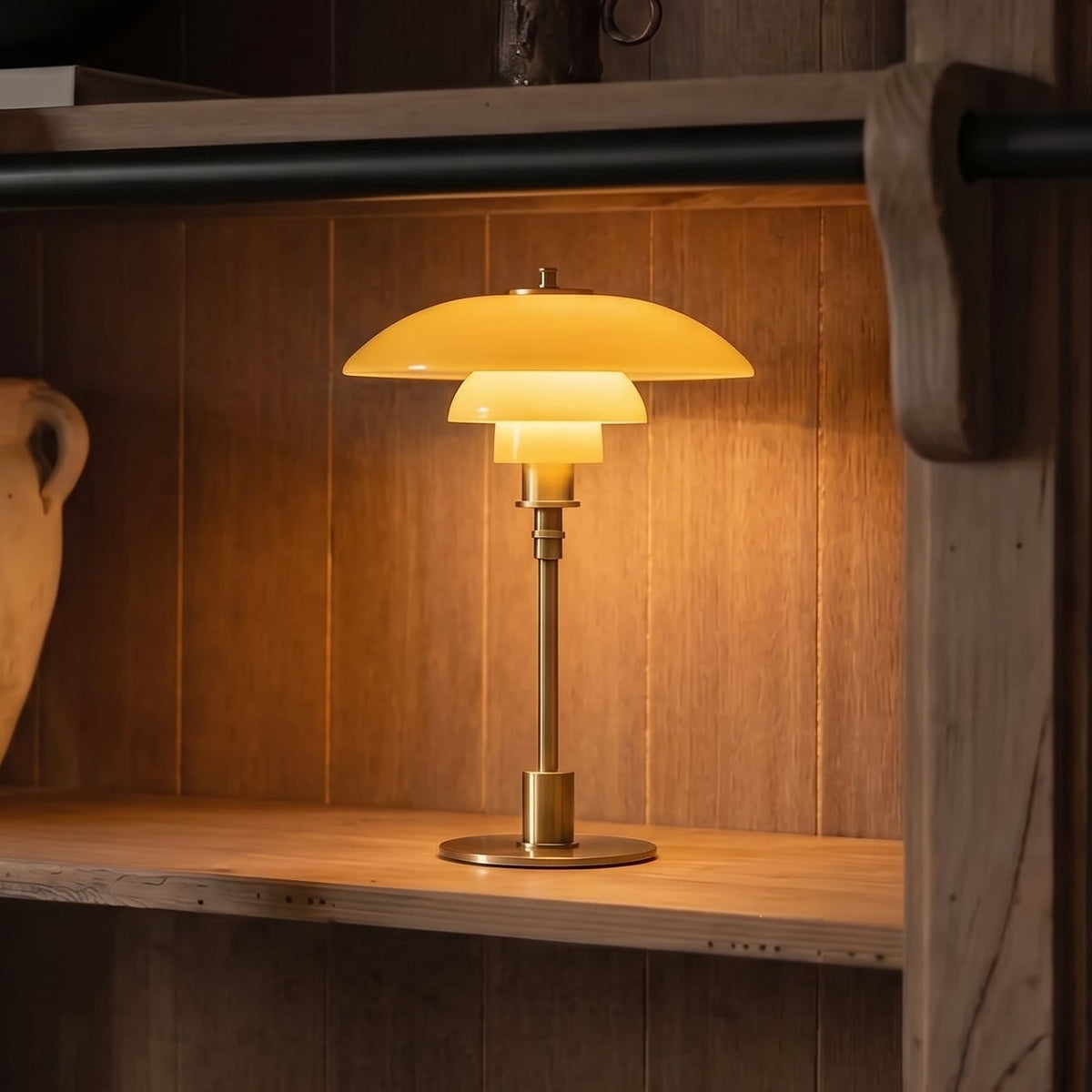Modern Table Lamp with Triple Glass Shades – Sculptural Accent Light with Rotary Dimmer for Bedroom, Office & Living Room