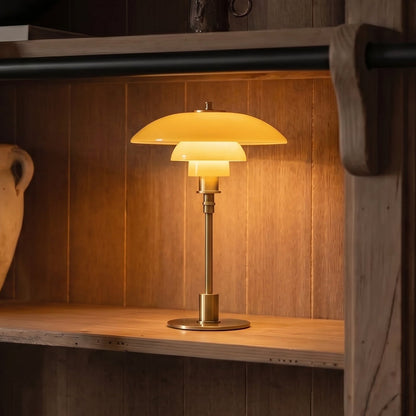 Modern Table Lamp with Triple Glass Shades – Sculptural Accent Light with Rotary Dimmer for Bedroom, Office & Living Room