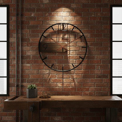 Quiet Wood & Metal Wall Clock | Round Timepiece 16-20 Inch | Battery Operated Silent Sweep for Bedroom Office Kitchen Living Room Decor
