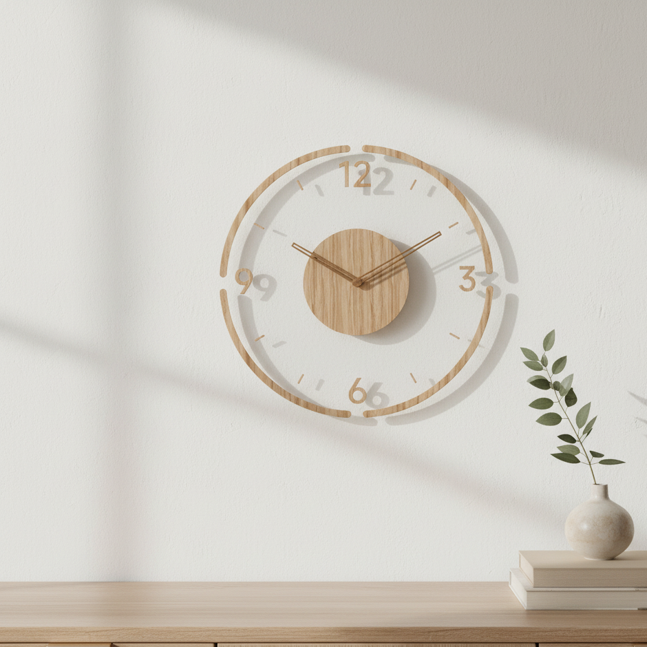 13.8-Inch Round Wooden Wall Clock with Silent Movement – Natural Wood Grain Finish for Living Room, Bedroom, Office – Nordic Minimalist