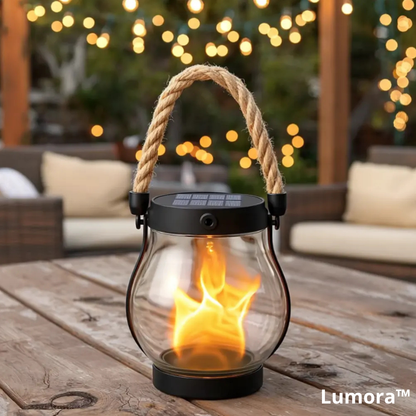 Outdoor LED Flame Lantern Solar Powered Hanging Light Waterproof Garden Patio Decor 11 Inch with Dusk to Dawn Sensor for Balcony Yard Deck