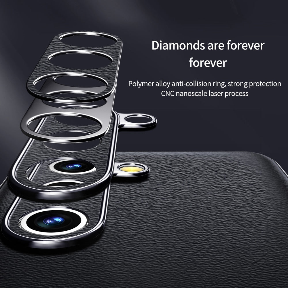 Premium Cowhide Phone Case for Samsung Galaxy with Metal Frame Wireless Charging Compatible