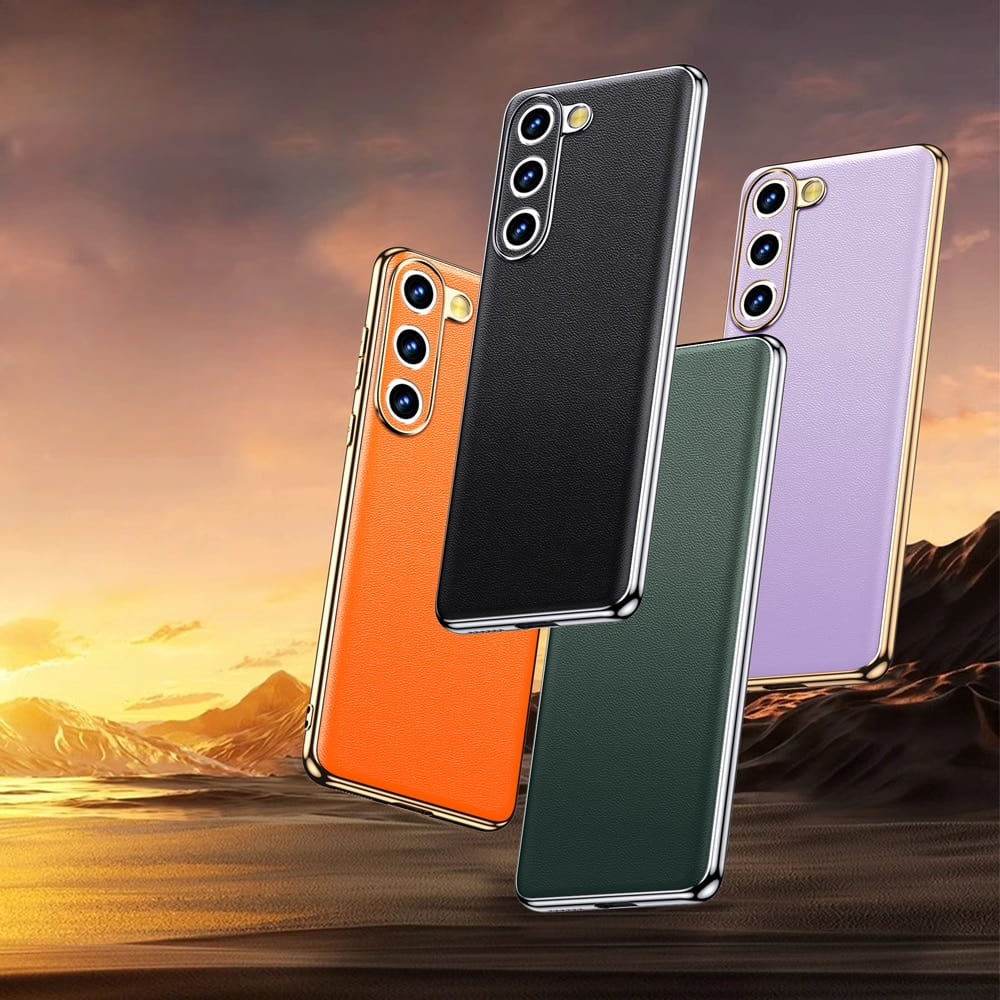 Premium Cowhide Phone Case for Samsung Galaxy with Metal Frame Wireless Charging Compatible