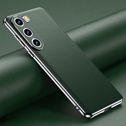 Premium Cowhide Phone Case for Samsung Galaxy with Metal Frame Wireless Charging Compatible