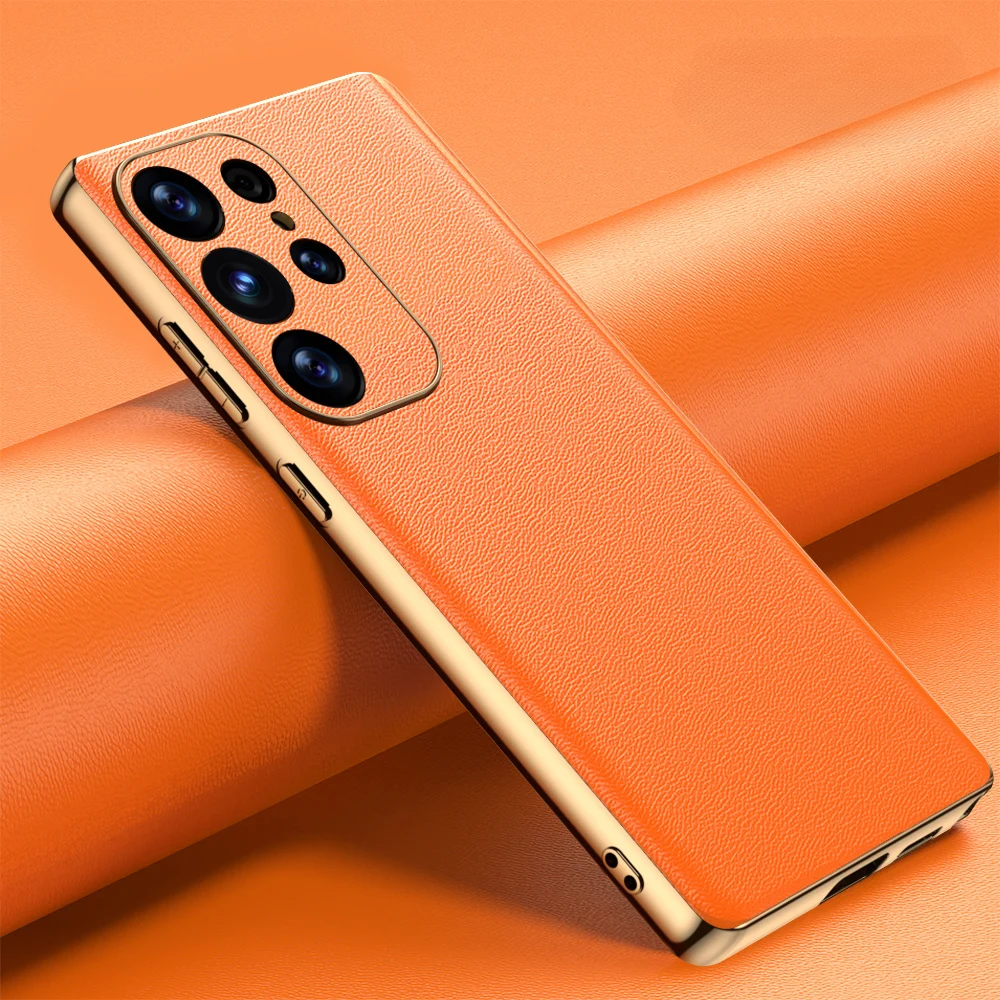 Premium Cowhide Phone Case for Samsung Galaxy with Metal Frame Wireless Charging Compatible
